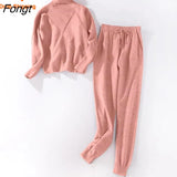 Autumn Winter New Sweater Knitted Pants Set High Collar Casual Women's Sportswear Two Piece Set Women's