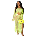 Fongt New Women's Casual Netted Fram Beach Dress 2 Sets-Outfit