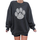 Cute Dog Paw Footprints Print Funny Sweatshirts Oversized Long
