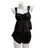Fongt Princess Wind Ice Silk Hanging Pajamas Set Girl Sweet And Cute Summer Flavender Homewear