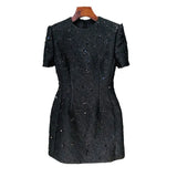 Fongt New Star Fashion Elegant Temperament Of The Flower Heavy Industry Nail Beads Short-Sleeved Dress