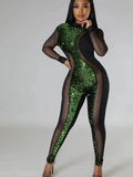 Mesh Sequin Patchwork See Through Catsuit Jumpsuit Women Party Night Going Out Outfits Club Outfits Backless Bodycon Romper-Outfit