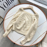Square Neck Short Sweater Women Elegant Chic Casual Knitted Pullovers Autumn Korean Soft Sexy Knitwear Female