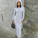 Fongt Solid Color Tight Dress Socialite Wind Long Style Step Buttock Skirt Long Sleeve Dress Woman-Outfit