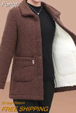 Jacket Women Fleece Warm Lamb Wool Coat 2023 New Solid Long-Sleeved Outerwear Middle-aged Female Basic Coat Oversize 5XL 1028-0-Outfit
