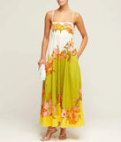 Fongt Summer New Sexy Sling Temperament Print High Waist Swing Dress Woman