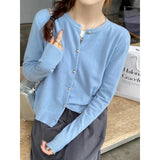 Fongt Gray Knitted Cardigan Women's Autumn With High-End Sweater Coat Early Autumn Temperament Long Sleeve