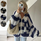 Fongt 2024 Explosion Easing Loose Lazy Striped Sweater