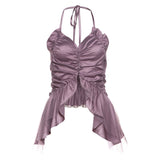 Fongt Summer New Women's Solid Color Sexy Hot Girl Hanging Neck High Bounce Pull Crop Vest Female-Outfit