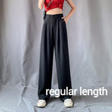 Lengthen Length Solid Pants Women 2020 Summer Elastic Waist High Waist Trouser Female Full Length Pocket Wide Leg