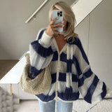 Fongt 2024 Explosion Easing Loose Lazy Striped Sweater