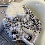2023 Autumn Winter Faux Lamb Fur Sheepskin Coat Plaid Granular Sheep Shearing Jacket Female Casual Warm
