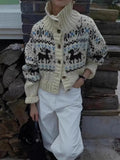 Buttoned Retro Printed Cardigan-Outfit