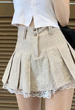 Cotton Linen Pleated Mini Skirt-Outfit