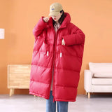 Large Version Of Long White Duck Down Down Jacket Female 2024 Winter Fashion Retro Thick Hooded Loose Over The Knee Coat Tide-Outfit