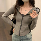 Zipper Hooded Sweater Women's Autumn And Winter New Short Short-Sleeved Sports Casual Blouse-Outfit