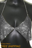 Shiny Rhinestones Halter Camisole For Women Sexy Backless Deep V Neck See Through Crop Top Summer Beach Tank