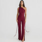 Fongt Summer Women's Wear Personality Street Back Pleated Slit Slim Strap Jumpsuit