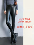 Leggings Women Warm Leather High Waisted Strengthed Thick Velvet Black Slimming Faux Pu Leather Leggings for Women-Outfit