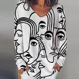 V-neck Long Sleeve Pullover Casual Loose