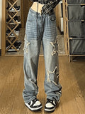 Vintage Wash Distressed Star Patch Boyfriend Jeans-Outfit