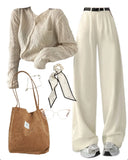 OOTD: Knitted Cardigan + Wide Leg Pants + Tote Bag-Outfit