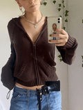 Hooded Crop Knit Cardigan-Outfit