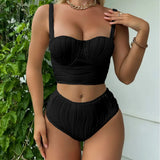 2023 New Flower Bone Special Fabric Hard-Backed Split High-Waist Swimsuit
