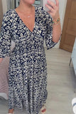 Fongt New Plus-Size Loose Long Beach Vacation Beach Dress V-Neck Floral Dress-Outfit