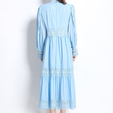 Fongt French Women Wear Court Style Dress To Close The Waist Thin Hollow Lace Splicing Holiday Dress
