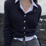 Vintage Cable Knit Slim Knitted Cardigan-Outfit