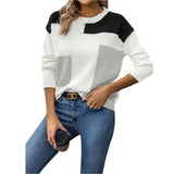 Fongt Shirt Splicing Colliding Color Sweater Loose Leisure Collar Collar Top Woman