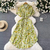 Chiffon Dress 2024 New French Waist Reduction Single-Breasted Medium-Length Shirt Skirt-Outfit