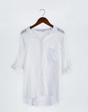 Fresh Loose Cotton Linen Three-quarter Temperament Commute Sleeve Collar Women's