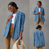Fongt Retro Light Color Heavy Industry Wash Denim Blazer-32137-Outfit