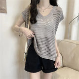 Fongt V-Necked Knitted Jersey Women's Thin Summer Design Sense Small Loose Thin Vest Outside On The
