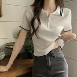 Fongt Academy Wind Ice Silk T-Shirt Girl Summer New Temperament Sweet Slim Thin Collar Short Sleeve Top In
