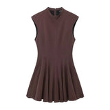 Fongt Women's Clothing 2025 Autumn And Winter New Waist Wave Wide Swing Mini Dress