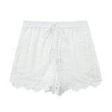 Summer Style Hollowed-Out Embroidered Shirt 7578101 Elastic Waist Shorts 7575019-Outfit