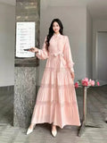 Fongt Gentle Style Dress Spring Dress Design Hollow Lace Splicing Bubble Sleeve Dress Holiday Dress