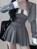 Style Jk Uniform Summer Suit Women's Suit Jacket Sexy Breast Vest High Waist Pleated Skirt Three-Piece Set-Outfit