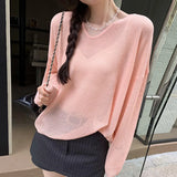 Fragrant Wind V-Collar Hollowed-Out Long-Sleeved Sweater Women's Spring And Autumn New Loose Meat Sunscreen Thin Air Conditioner