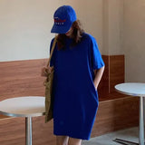 Casual Loose Solid T Shirt O Neck Mini Dress Batwing Short Sleeve Basic Dresses