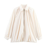 Fongt Women's Explosive Fashion Casual Bubble Sleeve Silk Shirt