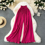 Fongt Wear High-Rise Straps With A Hundred Laps Of Casual Pants Women Micro-Fat Large Size Showing Lean Meat Hangings Wide Legs Of Hundreds Of Folded Trousers