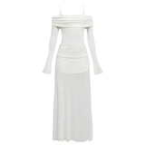 Temperament Dress Women 2025 Spring New Fashion Simple Style Solid Color Square Body Of High-End Feeling Long-Sleeved