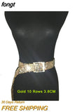 10 Rows Full Rhinestone Width 3.5 CM Waist Belts Women Diamante Crystal Chain Bride Wide Shiny Gold Silver Waist