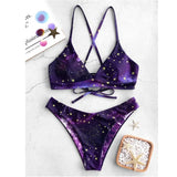 Sky Print Reversible Bikini Sets Women Sexy Thong Two Pieces Swimsuits 2019 Girl Halter Beach Bathing Suits