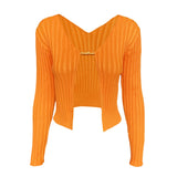 Fongt 2023 Explosion Sweater Woman Sexy Deep V Gold Standard Long-Sleeved Knitted