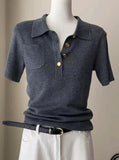Fongt Polo Collar Gray Short-Sleeved Knitted Shirt For Summer Shorts For High-End Temperament Ice Jersey T-Shirt